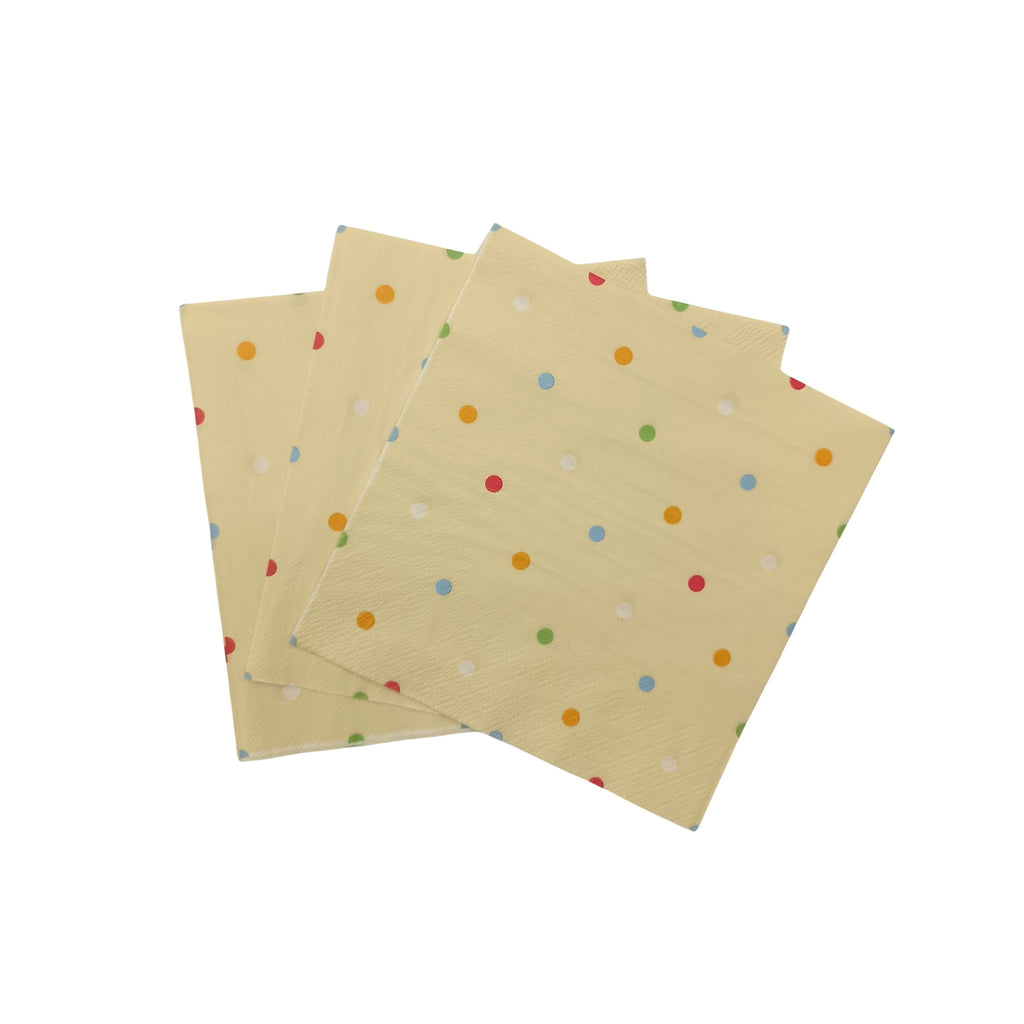 Yellow safari-themed napkins with animal and polka dot design by Festive Fun Co.