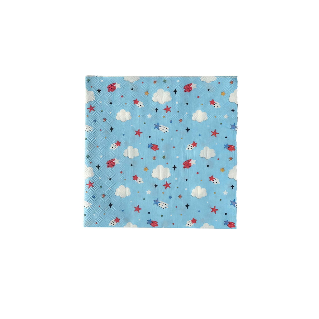 Space-themed blue party napkins by Festive Fun Co.