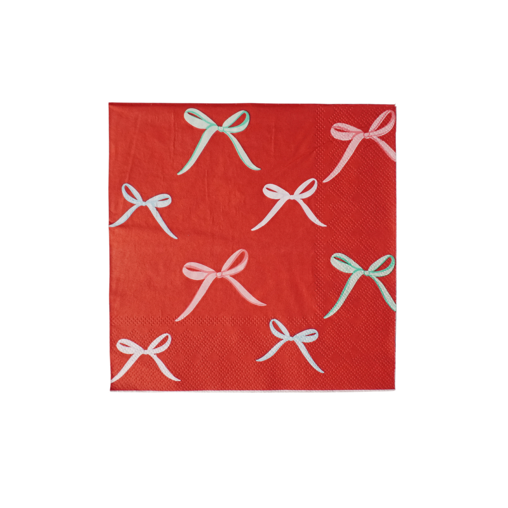 Red and burgundy bow-themed napkins by Festive Fun Co.