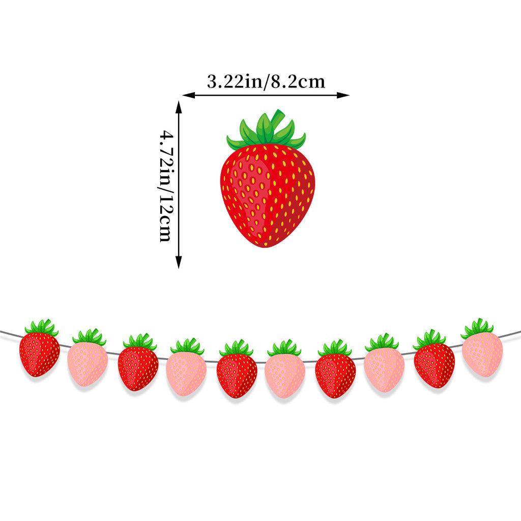 Strawberry banner or  garland with measurements on a white background