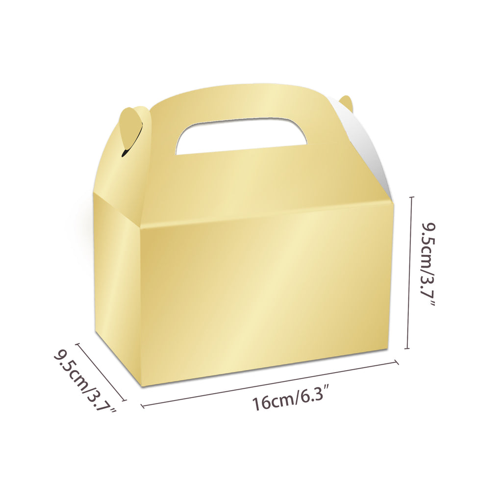 Yellow Gold cardboard favor box with dimensions on a white background